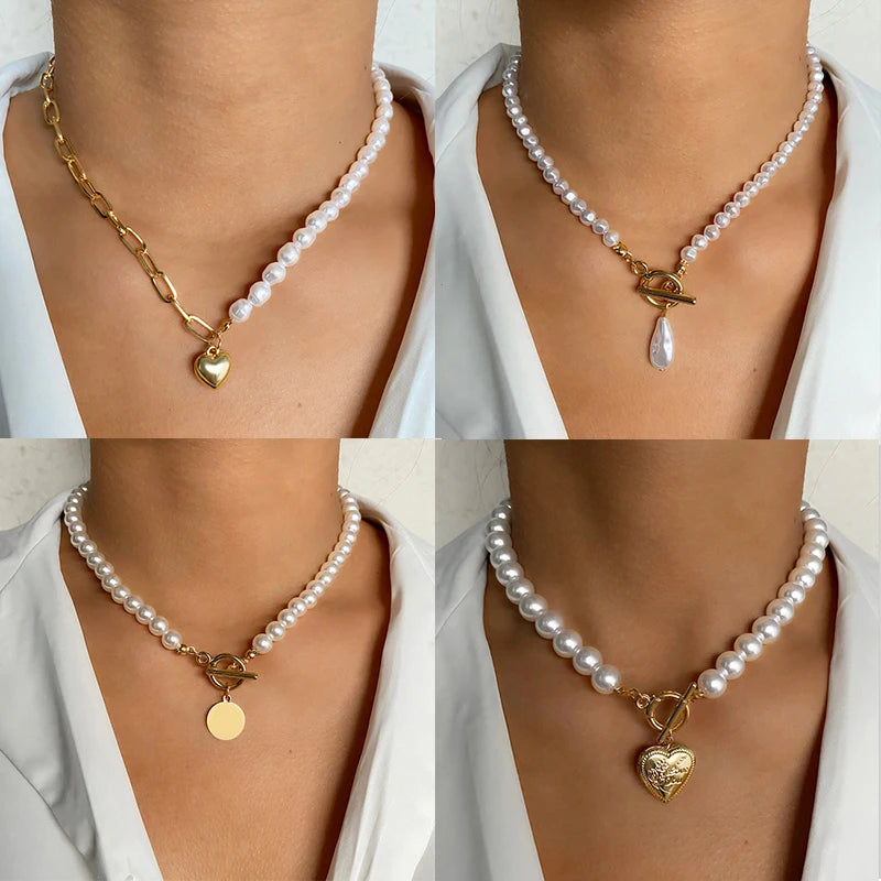 Vintage Pearl Choker Necklace Women Wedding Jewelry