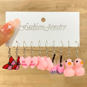 Butterfly Duck Earrings Set Geometric Heart Mushroom Drop Jewelry Kids Gift