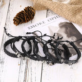 Punk Rock Skull Star Feather Leather Bracelet Men Charms Bangles Armband