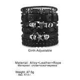 Punk Rock Skull Star Feather Leather Bracelet Men Charms Bangles Armband