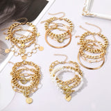 Charm Bangles Jewelry Multilayer Bracelet Metal Pearl Vintage Pendant