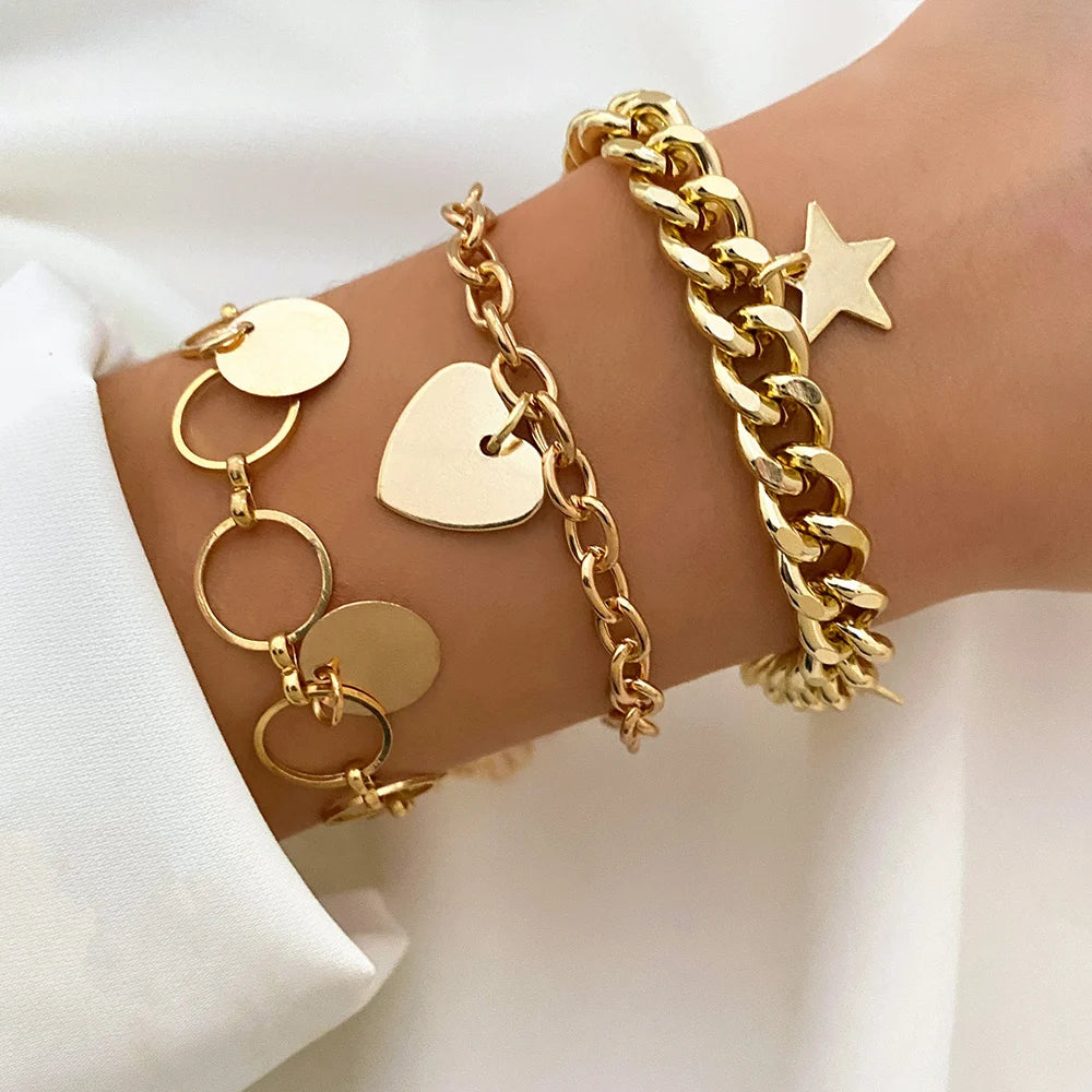 Charm Bangles Jewelry Multilayer Bracelet Metal Pearl Vintage Pendant