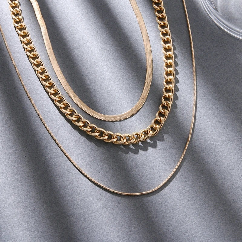 Vintage Multi-layer Chain Necklaces For Women Cuban Chain Snake Chain Choker