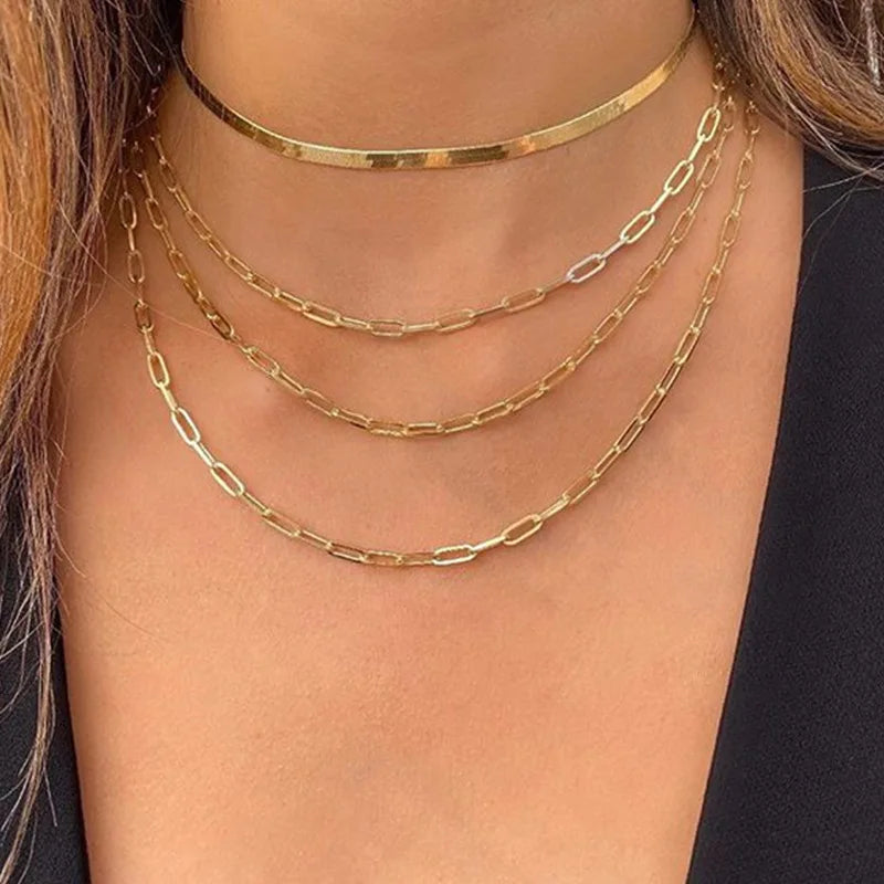 Vintage Multi-layer Chain Necklaces For Women Cuban Chain Snake Chain Choker