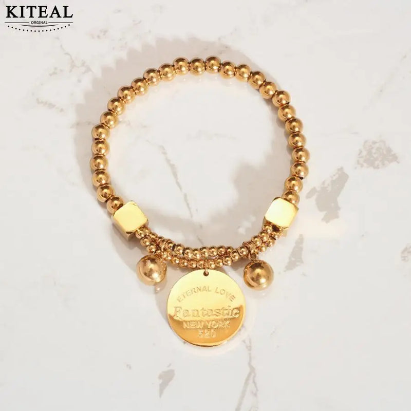 Plated Bracelet for Women with Ball Charm, Elastic Line Bracelet - Christmas