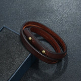 Double-deck Leather Bracelets&Bangles For Men Punk Wristband