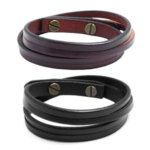 Double-deck Leather Bracelets&Bangles For Men Punk Wristband