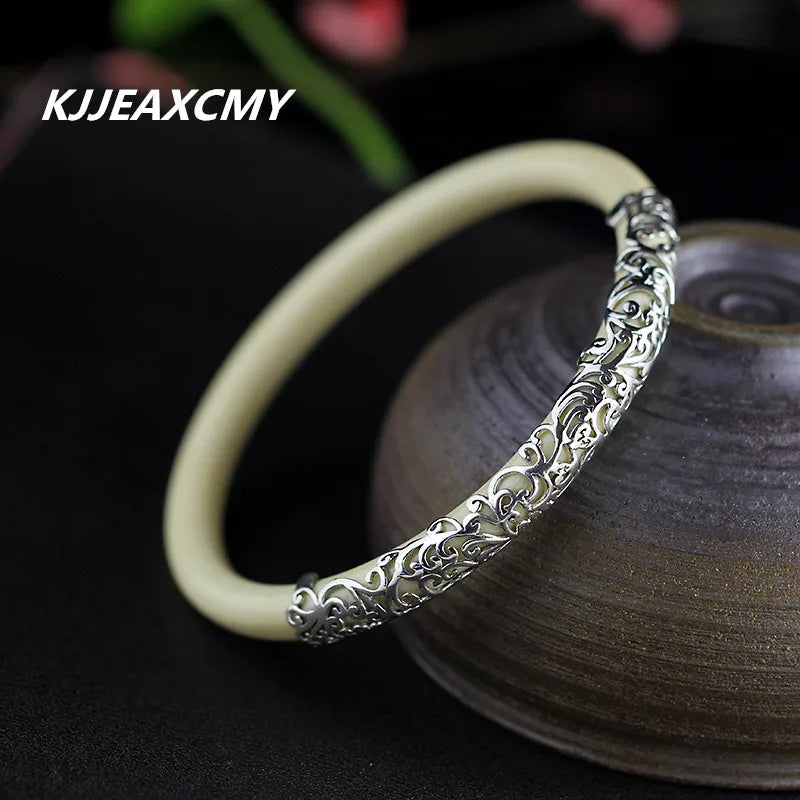 Vintage Small Silver Imitate Ivory Bracelet
