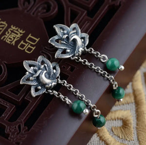 Malachite 100% S925 Silver Stud Earrings Retro Fashion Gem