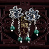 Malachite 100% S925 Silver Stud Earrings Retro Fashion Gem