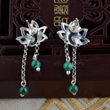 Malachite 100% S925 Silver Stud Earrings Retro Fashion Gem