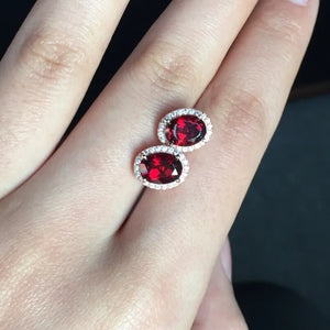 Natural Garnet Stud Earrings 925 Sterling Silver