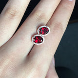 Natural Garnet Stud Earrings 925 Sterling Silver