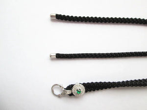 925 Silver Green Crystal Necklace Set with Rope Pendant Chain & Earrings