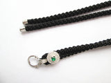 925 Silver Green Crystal Necklace Set with Rope Pendant Chain & Earrings