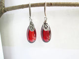 925 Silver Garnet Water Drop Earrings Vintage Style