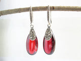 925 Silver Garnet Water Drop Earrings Vintage Style