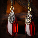 925 Silver Garnet Water Drop Earrings Vintage Style