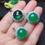 925 Silver Crystal Green Chalcedony Necklace Pendant