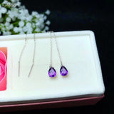 925 Silver Amethyst Gemstone Ear Line Detect Earrings