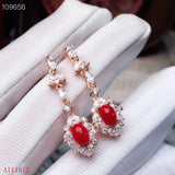 925 Silver Red Coral Female Earrings