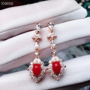 925 Silver Red Coral Female Earrings