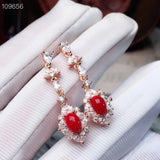 925 Silver Red Coral Female Earrings