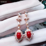 925 Silver Red Coral Female Earrings