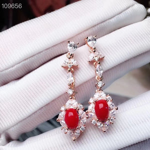 925 Silver Red Coral Female Earrings