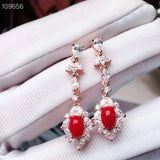 925 Silver Red Coral Female Earrings
