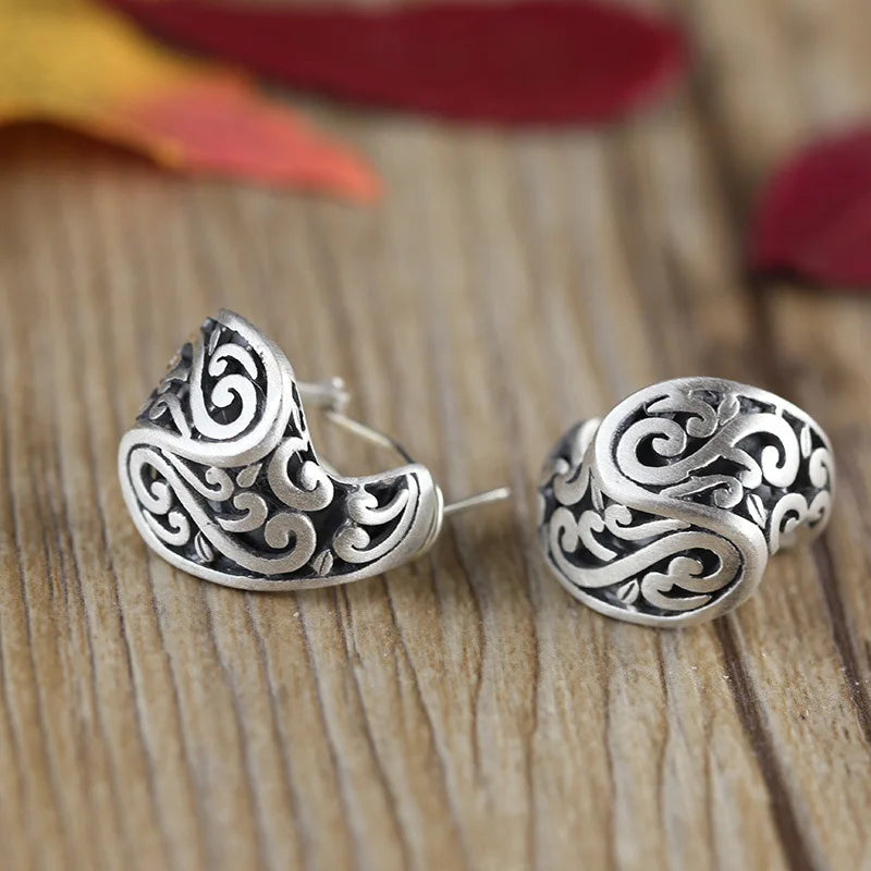 S925 Sterling Silver Xiangyun Retro Ear Buckle