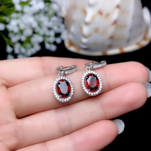 925 Silver Natural Garnet Earrings for Women