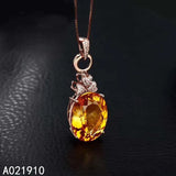 925 Silver Citrine Necklace Inlaid Pendant for Women