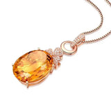 925 Silver Citrine Necklace Inlaid Pendant for Women