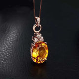 925 Silver Citrine Necklace Inlaid Pendant for Women