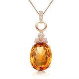 925 Silver Citrine Necklace Inlaid Pendant for Women