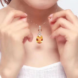 925 Silver Citrine Necklace Inlaid Pendant for Women
