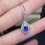 925 Sterling Silver Natural Sapphire Pendant Necklace for Women