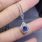 925 Sterling Silver Natural Sapphire Pendant Necklace for Women