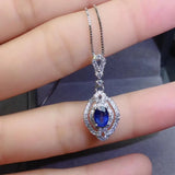 925 Sterling Silver Natural Sapphire Pendant Necklace for Women