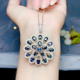 925 Silver Natural Sapphire Pendant Necklace for Women
