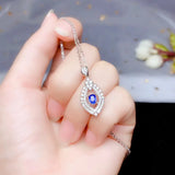 925 Silver Women's Pendant Necklace with Natural Sapphire Inlay