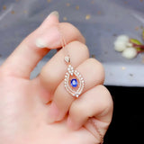 925 Silver Women's Pendant Necklace with Natural Sapphire Inlay