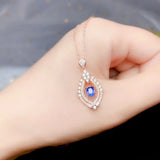 925 Silver Women's Pendant Necklace with Natural Sapphire Inlay