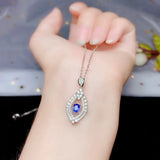 925 Silver Women's Pendant Necklace with Natural Sapphire Inlay