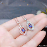 925 Silver Women's Pendant Necklace with Natural Sapphire Inlay