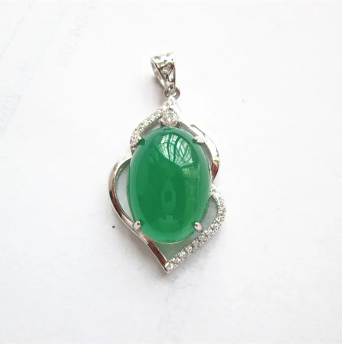 925 Sterling Silver Green Chalcedony Inlaid Boutique Jewelry