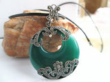 S925 Sterling Silver Taiyin Green Agate Pendant Retro Exaggeration
