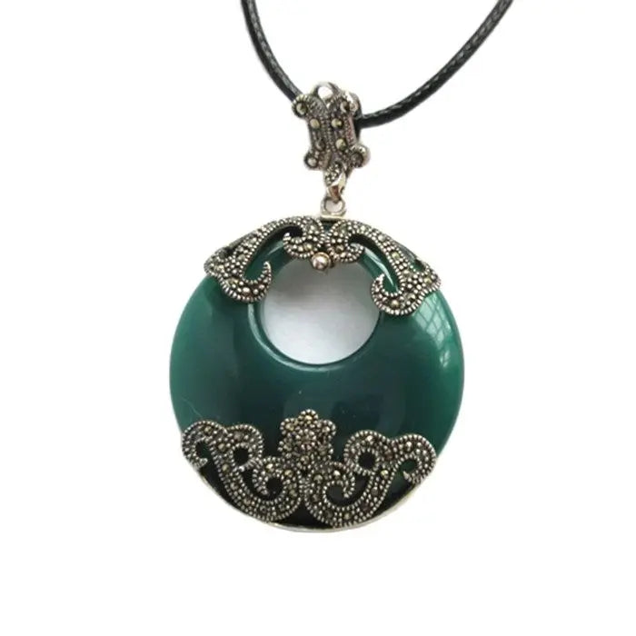 S925 Sterling Silver Taiyin Green Agate Pendant Retro Exaggeration
