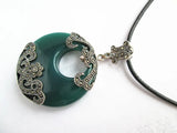 S925 Sterling Silver Taiyin Green Agate Pendant Retro Exaggeration
